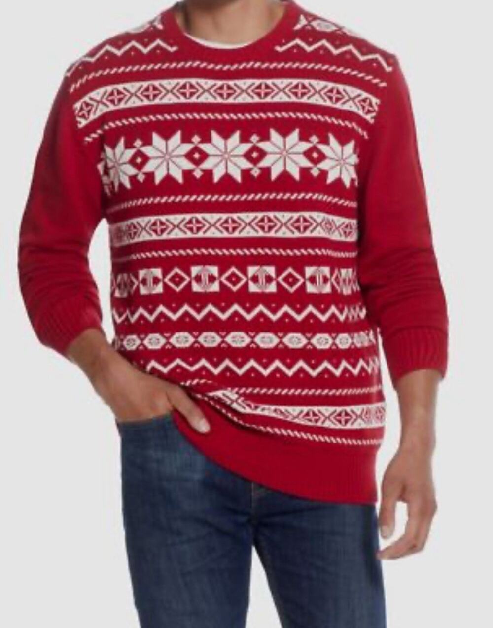 Weatherproof Vintage Men's Red Snowflake Crew Neck Sweater christmas large
